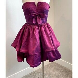 SHERRI HILL | Metallic Pink Formal Dress Bow Ruffles (4) Cocktail Prom Womens